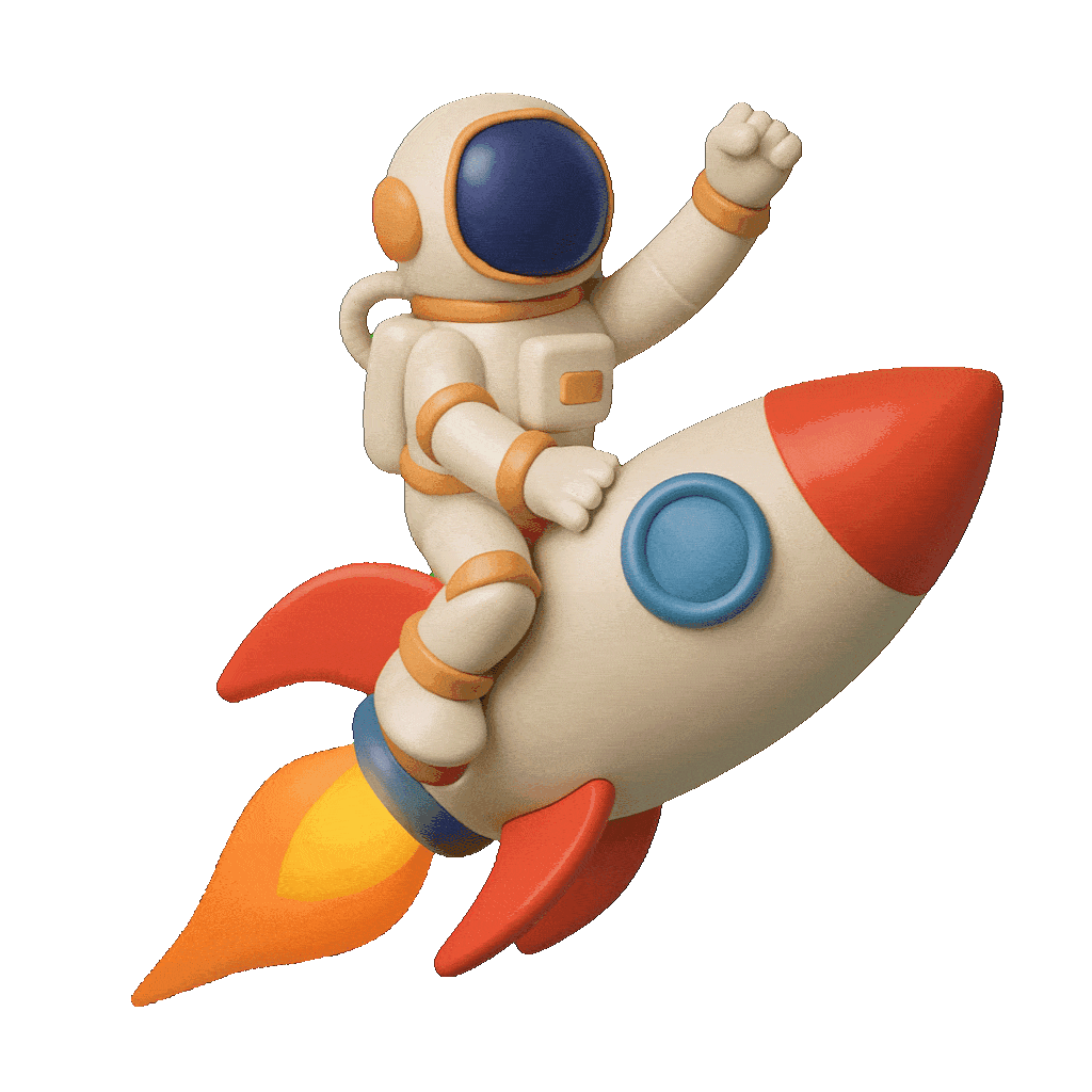 Animación de astronauta con cohete de Preu AI